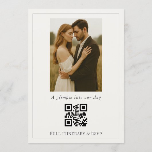 QR Code Ivory Beige Minimalist Photo Wedding Kaart (Achterkant)