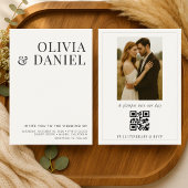 QR Code Ivory Beige Minimalist Photo Wedding Kaart