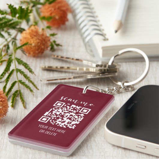 QR-code Je Logo Bourgogne Sleutelhanger (Voorkant Rechts)