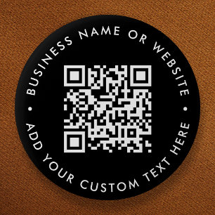 QR-code   Jouw tekst Black Modern minimalist Ronde Button 5,7 Cm
