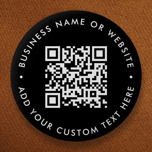 QR-code | Jouw tekst Black Modern minimalist Ronde Button 5,7 Cm