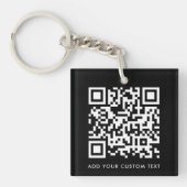 QR-code | Jouw tekst Black Modern minimalist Sleutelhanger (Voorkant)