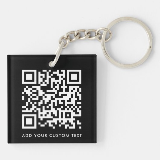 QR-code | Jouw tekst Black Modern minimalist Sleutelhanger (Achterkant)