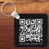 QR-code | Jouw tekst Black Modern minimalist Sleutelhanger (Voorkant)