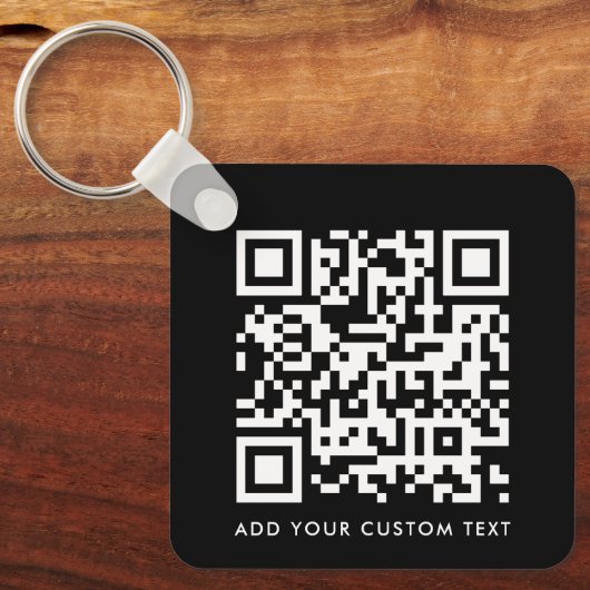 QR-code | Jouw tekst Black Modern minimalist Sleutelhanger (Voorkant)