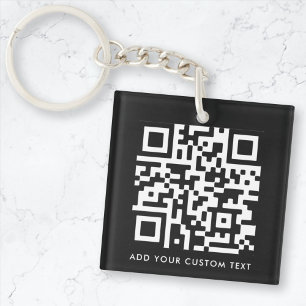 QR-code   Jouw tekst Black Modern minimalist Sleutelhanger