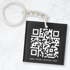 QR-code | Jouw tekst Black Modern minimalist Sleutelhanger