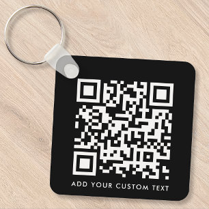 QR-code   Jouw tekst Black Modern minimalist Sleutelhanger