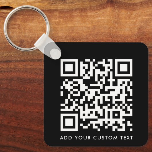 QR-code | Jouw tekst Black Modern minimalist Sleutelhanger (Voorkant)