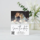 qr code kalligrafie koppel foto save the date aankondigingskaart (Staand voorkant)
