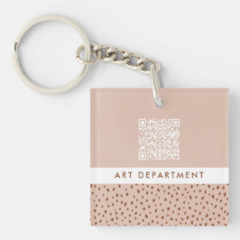 QR CODE kantoor afdeling beige & bruine boho stipp Sleutelhanger