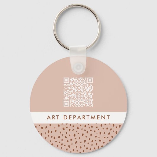 QR CODE kantoor afdeling beige & bruine boho stipp Sleutelhanger (Voorkant)