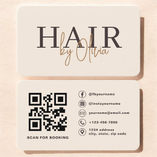 QR Code Kapper Beige Neutrale Typografie Visitekaartje