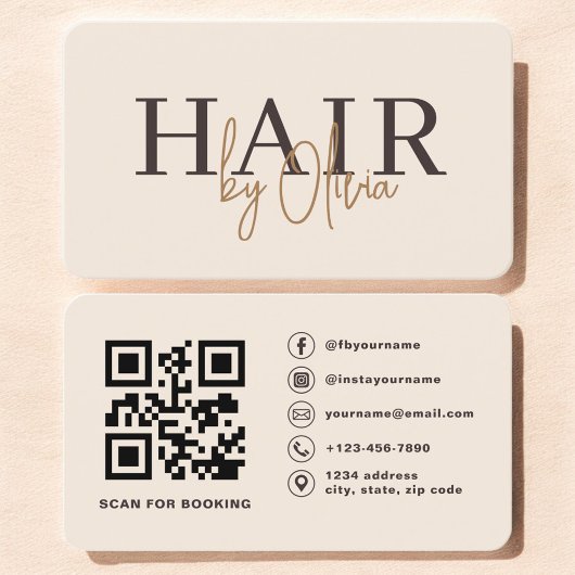 QR Code Kapper Beige Neutrale Typografie Visitekaartje