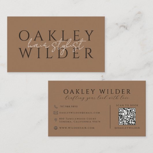 QR Code Kapper Donkere Terracotta Visitekaartje (Voorkant / Achterkant)