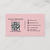 QR Code Kapper Roze Suède Typografie  Visitekaartje (Achterkant)