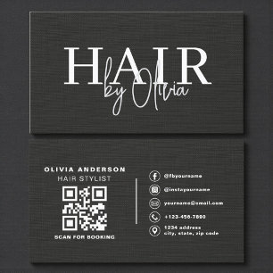 QR Code Kapper Zwart Linnen Typografie Visitekaartje