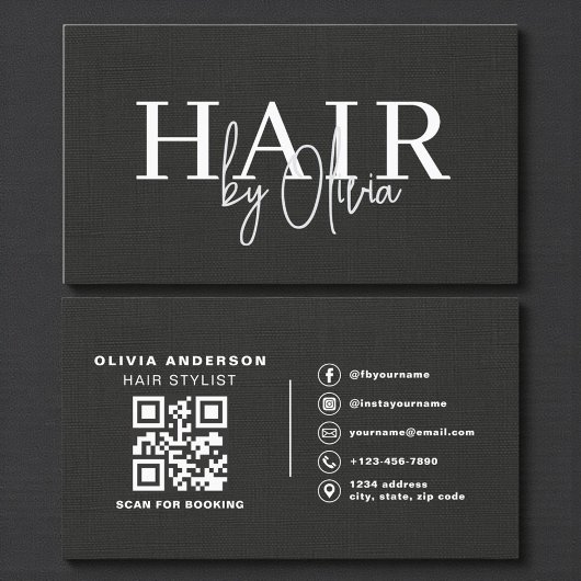QR Code Kapper Zwart Linnen Typografie  Visitekaartje