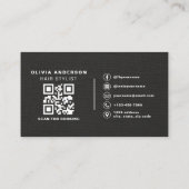 QR Code Kapper Zwart Linnen Typografie  Visitekaartje (Achterkant)