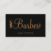 QR CODE kapperszaak zwart goud barber paal schaar Visitekaartje (Voorkant)
