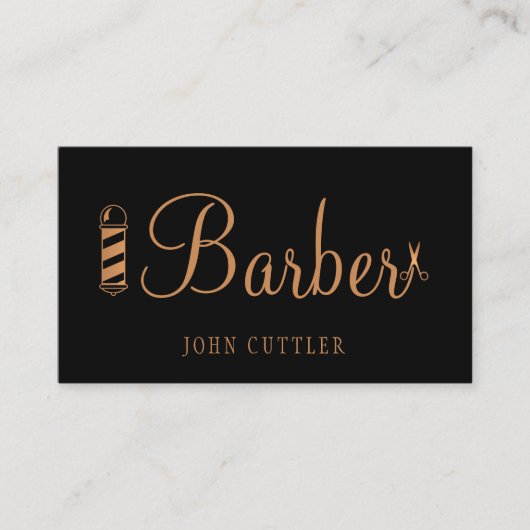 QR CODE kapperszaak zwart goud barber paal schaar Visitekaartje (Voorkant)