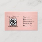 QR Code Kapsalon Roze Metal Typografie Visitekaartje (Achterkant)