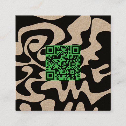 QR Code Kelly Green Retro Groovy Squiggles Kraft Vierkante Visitekaartje (Voorkant)