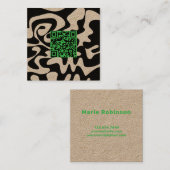 QR Code Kelly Green Retro Groovy Squiggles Kraft Vierkante Visitekaartje (Voorkant / Achterkant)