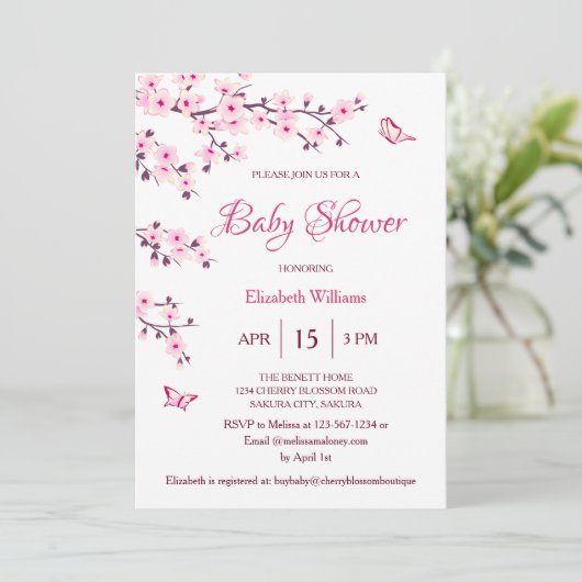 QR-code | Kersenbloesem | BABY SHOWER Kaart (Staand voorkant)