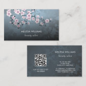 Qr Code | Kersenbloesem Donker Bloemmotief Visitekaartje (Voorkant / Achterkant)