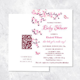 QR-code | Kersenbloesem | Meisje Baby shower Kaart
