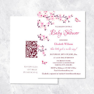 QR-code   Kersenbloesem   Meisje Baby shower Kaart