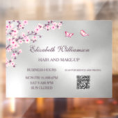 QR-code | Kersenbloesem Roze Zilver Salon Raamsticker (Vel 2)