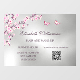 QR-code | Kersenbloesem Roze Zilver Salon Raamsticker