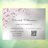 QR-code | Kersenbloesem Roze Zilver Salon Raamsticker (Vel 3)