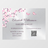 QR-code | Kersenbloesem Roze Zilver Salon Raamsticker (Vel)