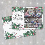QR Code Kerst Holly Greenery 5 Fotocollage Feestdagenkaart<br><div class="desc">Dit jaar vieren we de vrolijke wonderen van de moderne technologie met een leuke interactieve QR code foto collage vakantiekaart. Deel vijf van uw favoriete afbeeldingen evenals een online videobericht, lied, fotoalbum, of andere website. Alle tekst op deze sjabloon is eenvoudig aan te passen om alle formuleringen op te nemen,...</div>