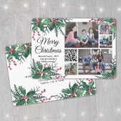 QR Code Kerst Holly Greenery 5 Fotocollage Feestdagenkaart