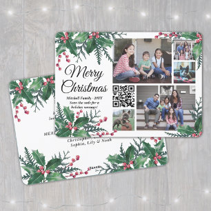 QR Code Kerst Holly Greenery 5 Fotocollage Feestdagenkaart