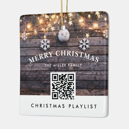 QR-code kerstmuziek afspeellijst Modern Rustisch Keramisch Ornament (Links)