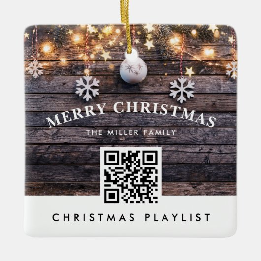 QR-code kerstmuziek afspeellijst Modern Rustisch Keramisch Ornament (Voorkant)