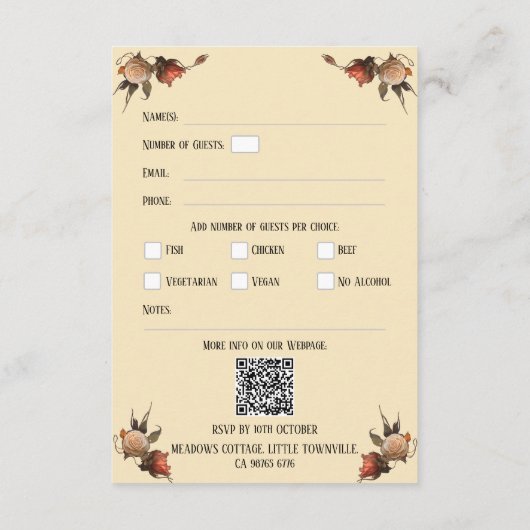 QR Code Kissing Skeletten RSVP Gotische bruiloft Informatiekaartje (Achterkant)