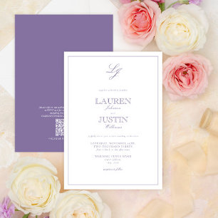 QR-code Klassiek Lavendel Schrift Monogram Bruilof Kaart