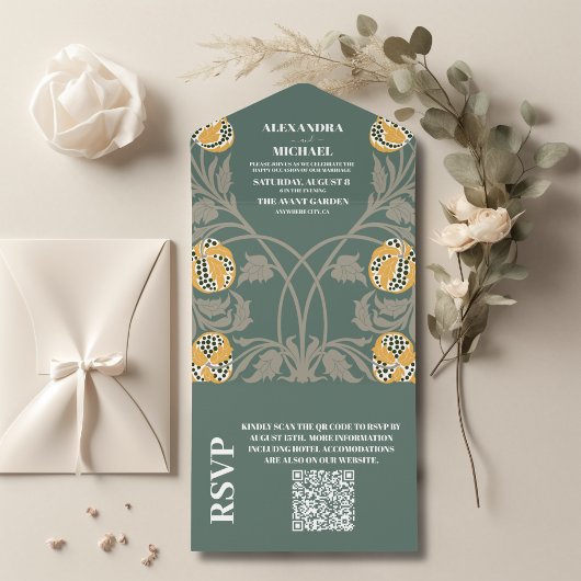 QR Code Klassieke Art Nouveau Huwelijk All In One Uitnodiging