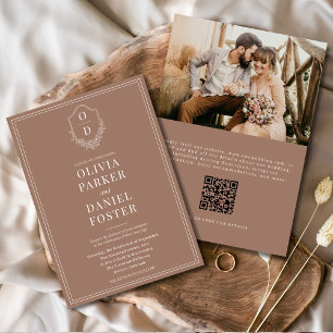 QR Code Klassieke Crest Mocha Bruin Foto Huwelijk Kaart