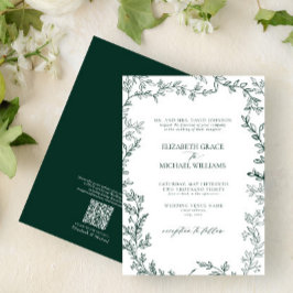 QR-code Klassieke formele maragale groene bruiloft Kaart