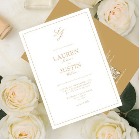 QR-code Klassieke gouden handschrift bruiloft Kaart