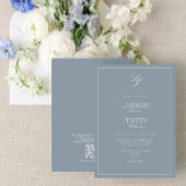 QR Code Klassieke usty Blue Script Monogram Wedden Kaart