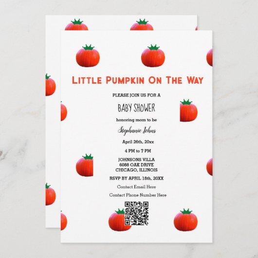 QR code kleine pompoen op de weg Baby shower Kaart (Voorkant / Achterkant)