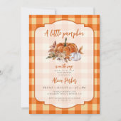 QR-code kleine pompoen oranje gingham baby shower Kaart (Voorkant)
